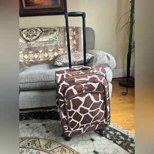 American Flyer Brown Giraffe Print Rolling Carry On Suitcase